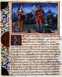 Kvinna och man i landskap - belysning, i "" Book of pudens and impudens of the ages passes"" av Catherine d
