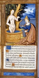 Kvinna på hennes toalett. Sida av ett manuskript från Pentateuchen. 1400-talet. Bibl. Braidense, Milano.