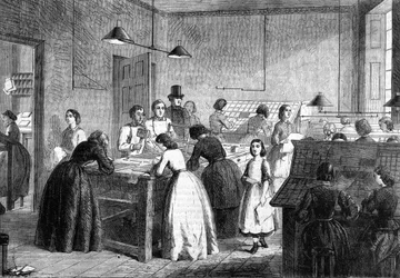 Kvinnoverkstad typografer i Paris 1865