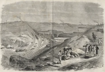 Arbete på Suezkanalen 1864 - Byggarbetsplats och borrarbete på Suezkanalen 1864 (Chaluf Tranchee) -