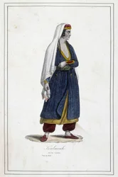 Ung Kalmouk-kvinna (mongoliskt folk i södra Sibirien) - i "" Jordens olika folk"" av Fr. Jouhanneaud, Librairie des Bons Livres, Limoges