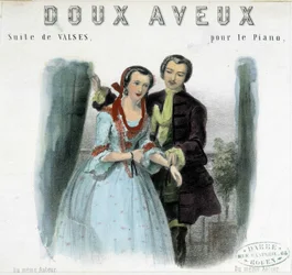 Ung man som uppvaktar en ung kvinna, deb. 1800-talet