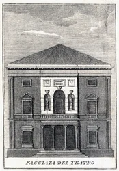 fasaden på Fenice-teatern i Venedig i mitten av 1800-talet.