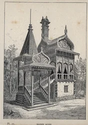 Ryskt hus - Ryskt hus - gravyr från 1889 i "Historia om mänskligt boende vid världsutställningen 1889, av Mr Charles GARNIER - Librairie centrale des beaux-arts Paris 1889