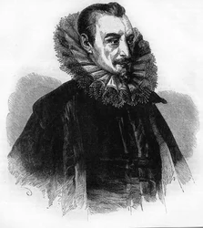 porträtt av Edmund Spenser.Engelsk poet (1552 till 1599).gravyr efter "History of England"" av William Howitt.