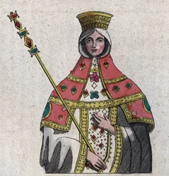 porträtt av Eudokia (eller Eudocia) Ingerina (Eudocia Ingerina) (c. 840 - c. 882) hustru till den bysantinska kejsaren Basil I - gravyr från "" Användningar och seder för alla folk i universum. Det är historien om regeringen, lagarna, milisen, religionen