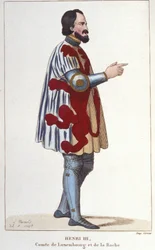 porträtt av Henrik III greve av Luxemburg (1247 - 1284). Gravyr från 1830.
