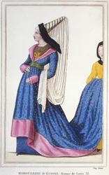 porträtt av Margareta av Skottland, Dauphine av Frankrike - Dotter till James I, kung av Skottland och hustru till Ludvig XI. 1418-1445. gravyr från 1830.