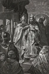 Kröningen av Balduin av Boulogne, kallad Balduin I (ca 1065-1118), kung av Jerusalem, på juldagen 1100