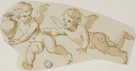 Putto jagar en annan Putto bär en vas