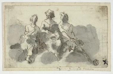 Tre sittande figurer (recto); Sittande man i profil (verso)