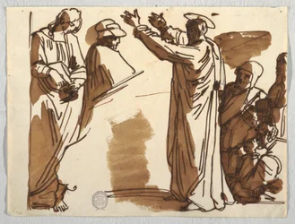 Teckning, Karikatyrer av Ananias och Paulus död, efter Rafael, ca 1820