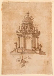 Teckning, katafalk, ca 1631