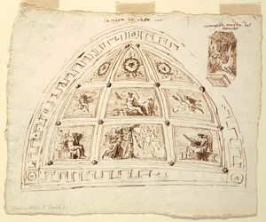 Ritning, takvalvsdekoration, sovrum, Cornelia-rummet i Palazzo Cavina, Faenza, 1816