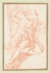 Teckning, takdetalj av figur och dekorativt motiv, ca 1759-70