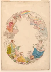 Teckning, takmålning, "Elementen", ca 1870
