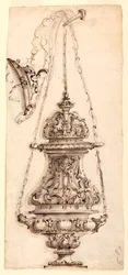 Teckning, rökelsekar, 1730-60