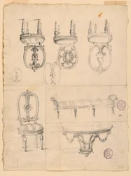 Teckningar, stolar och arkitekturskisser, 1785-1795
