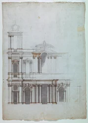 Teckning, kyrkofasad, 1700-tal