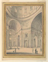 Teckning, kyrkointeriör, ca 1770