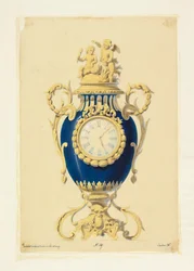 Ritning, Klocka i porslin, ca 1855