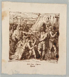 Teckning, Coriolanus går med på att häva belägringen av Rom, slutet av 1800-talet