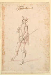 Teckning, Kostymdesign: En kapten för en balett, ca 1720