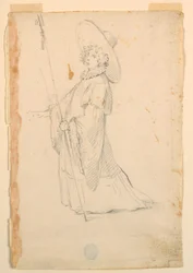 Teckning, kostymdesign: En flicka i fantastisk dräkt för en balett, ca 1720