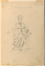 Teckning, kostymdesign: En man i fantastisk dräkt för en balett, ca 1720