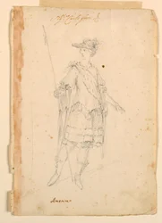 Teckning, Kostymdesign: Amerika för en balett, ca 1720