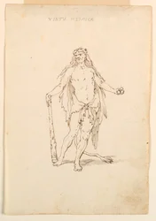 Teckning, Kostymdesign: Heroisk kraft för en balett, ca 1720