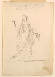 Teckning, kostymdesign: Musik till en balett, ca 1720