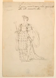 Teckning, kostymdesign: Poesi för en balett, ca 1720