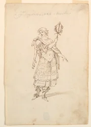 Teckning, kostymdesign: Valor och musik till en balett, ca 1720