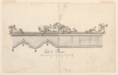 Teckning, kröning av en baldakin (V: figurskisser), ca 1750-75
