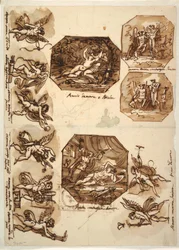 Teckning, Amor och Psyke: Fyra oktagoner och åtta teckningar av Amor, 1810-15