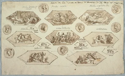 Ritning, Dekoration till taket i ett sovrum i Villa Aldini, Montmorency, 1813
