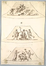 Teckning, Dekorativt projekt: Tre trapezoider med Flora och Zefiro, ca 1815