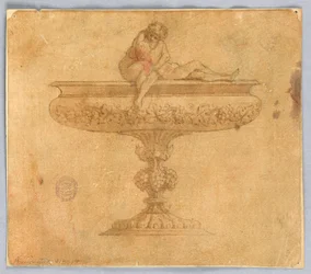 Teckning, motiv till skål med älskande, 1600-1900-tal