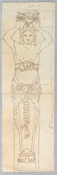 Teckning, Design för en karyatid, 1700-tal