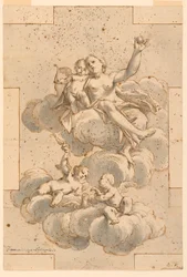 Teckning, förlaga till takmålning, Venus, Amor och Putti, 1700-29