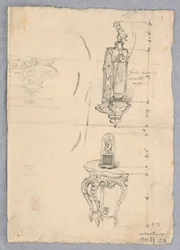 Ritning, Förslag till klocka och konsol, 1700-1900-tal