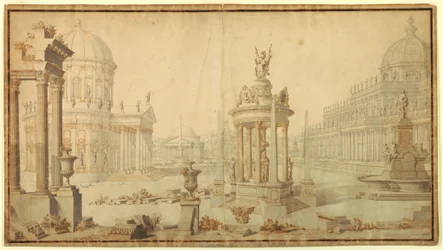 Teckning, scenografi: Arkitektonisk fantasi, tidigt 1700-tal