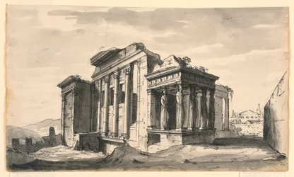 Teckning, Scenografi, Erectheion på Akropolis, Aten, Grekland, tidigt 1800-tal