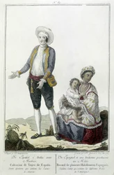 En spanjor och en indier föder en Métis - gravyr