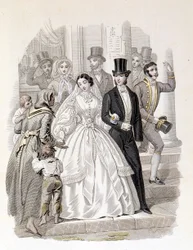 Ett borgerligt bröllop, gravyr från 1860.