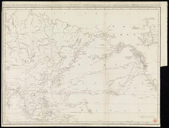 En karta över norra Stilla havet med Asiens nordöstra kust och Amerikas nordvästra kust, utforskad 1778 och 1779 av kapten Cook och vidare utforskad 1788 och 1789 av John Meares (tryck)