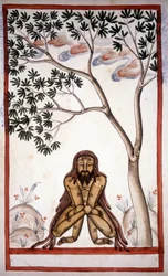 En fakirsida från manuskriptet (ms.8300) ""Mogulens historia""" (Moghul eller Moghol) av Stefano Nivibus Cardeira. 1700-tal. Bibloteca marciana, Venedig