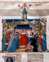 En advokat som tillämpar miniatyrlagen hämtad från Justinian Code (Codex Justinianus), en samling lagar och institutioner publicerade under den romerske kejsaren Justinian I av Byzantium (483-565)