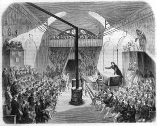 En session på Jacobinklubben, under revolutionen 1789. Gravyr från 1844.